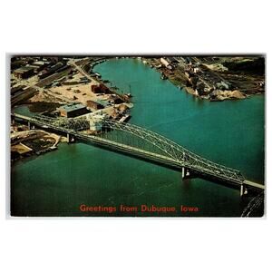 Vintage 1971 Julien Dubuque Bridge Iowa Postcard Mississippi River Chrome